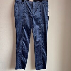 Anthropologie The Essential Slim Blue Velvet Cropped Trouser Pants Sz 6